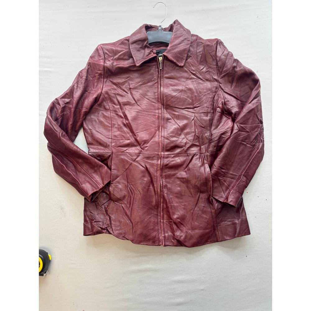 JLC New York Women Burgundy Genuine Leather Full Zip Jacket Size Large Wine